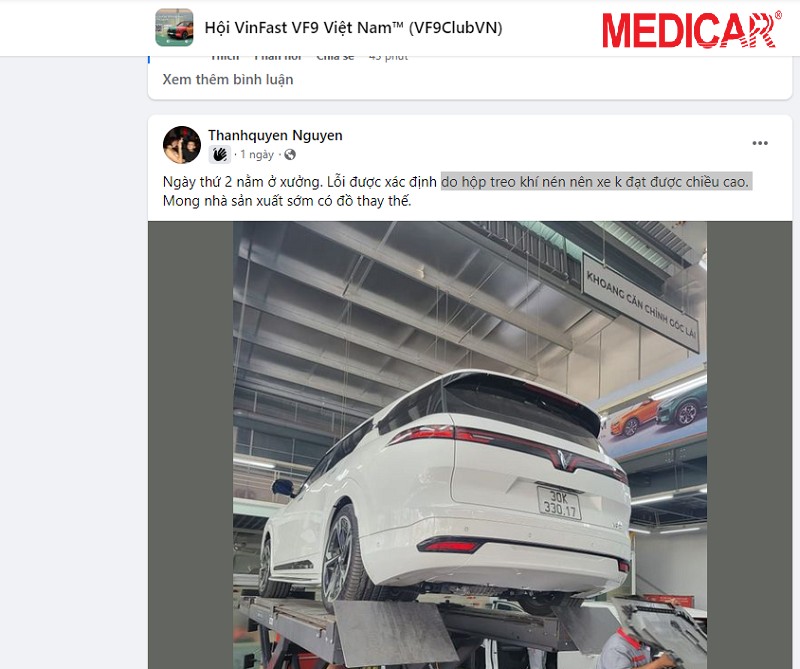 Minh họa lỗi hệ thống treo khí nén trên xe VinFast VF9